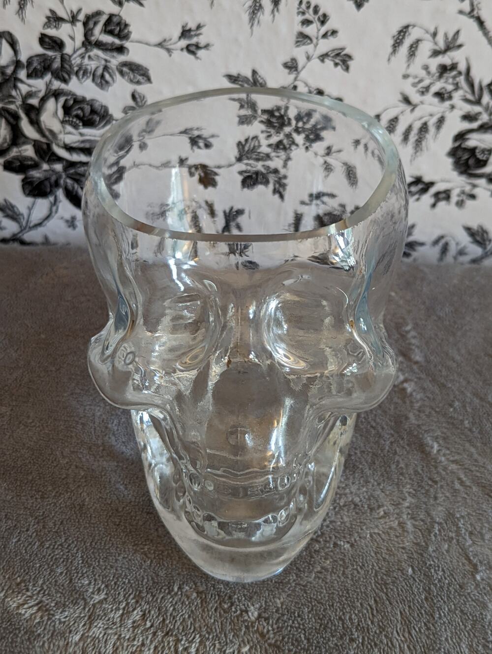 Heavy Glass Human Skeleton Skull Candy Dish Bowl Flower Vase Clear